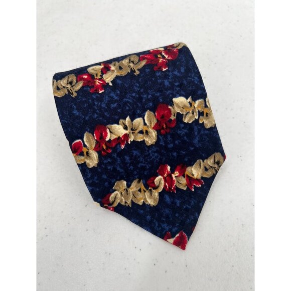 The Metropolitan Museum Of Art Floral Silk Tie Navy Red Gold 100% Silk - Picture 1 of 7